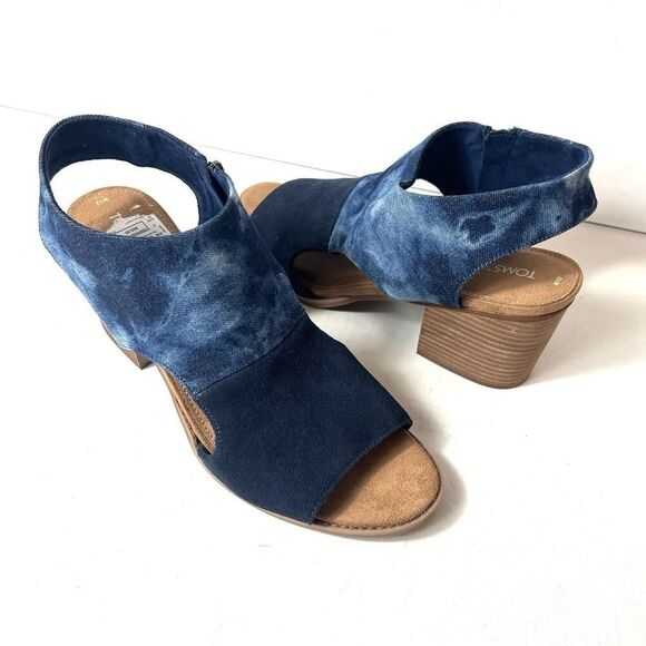 TOMS Ortholite Women's 12 Navy Blue Suede/Washed Denim Sling Back Heel Sandals - Picture 4 of 9
